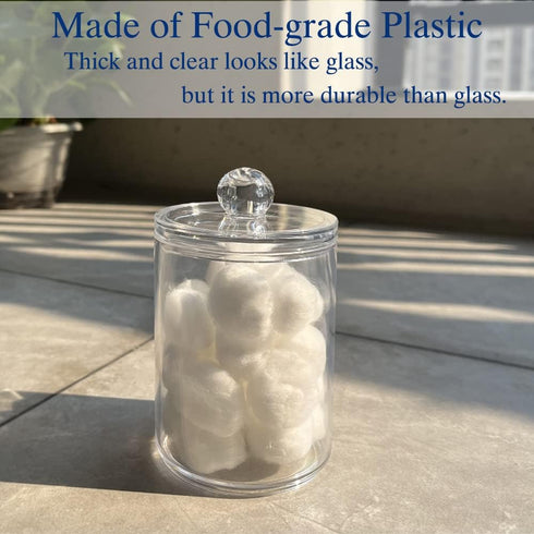 Swab Holder Canisters with Lid, Clear Plastic Qtip Dispenser for Cotton Swabs, Cotton Balls, Make Up Pads
