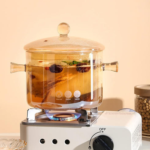 Glass Pot with Cover, Heat Resistant Cooking Pot and Pan with Lid, 1.5L/50 OZ for Pasta, Noodle, Soup