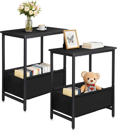 Small End Tables Set of 2, 2 Tier Side Tables with Fabric