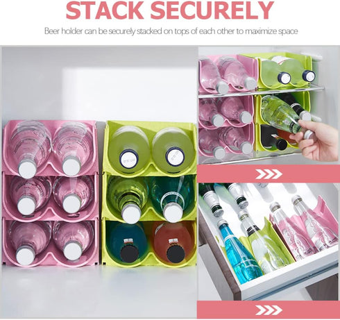 Hemoton Refrigerator Bottle Rack, 3pcs Stackable Plastic Wine and Water Bottle Organizer for Pantry Countertop