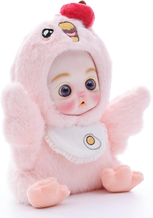 6" Hand-Painted Porcelain Face Doll with Acrylic Cotton Body, Small Ceramic Collectible Doll for Shelf & Desk Decor