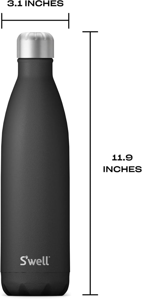 S'well Onyx Stainless Steel Water Bottle, 25oz - Triple Layered Vacuum Insulated - Keeps Drinks Cold for 48 Hours
