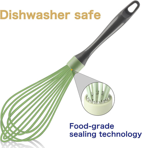 Dishwasher Safe Whisk, Professional Whisks For Cooking Non-Scratch, Stainless Steel & Silicone Wisk, Plastic Rubber Whisk Tool For Nonstick Cookware Pans, Heat Resistant Whisk 12-Inch, Green by OYV