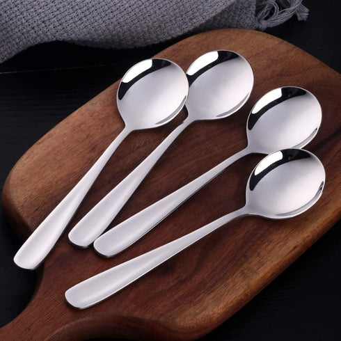 7-Inch Baikai Bouillon Soup Spoons, 18/10 Stainless Steel Finished Table Dinner Spoons Set of 4