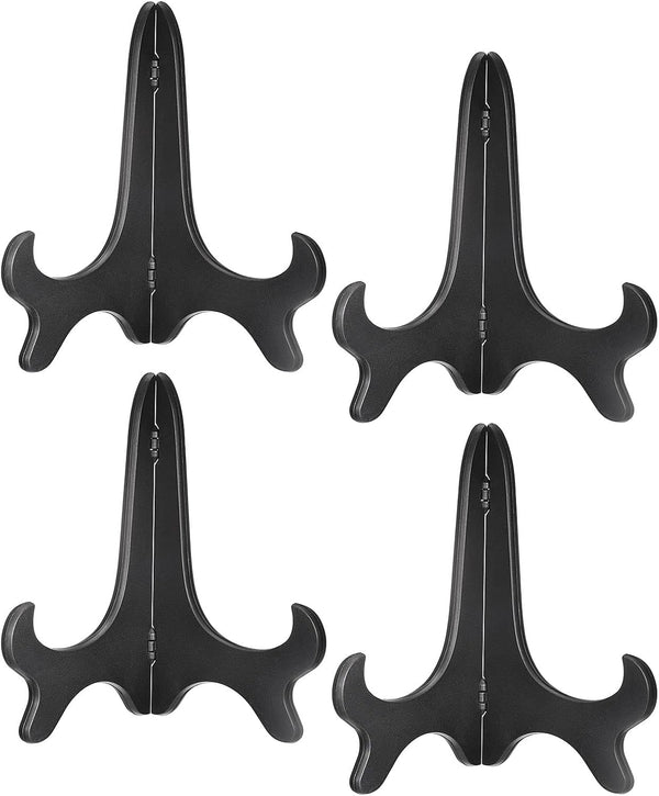 uxcell 4pcs 8" Easel Plate Holder, Black Wood-like Plastic Folding Display Stand for Decorative Picture Frame