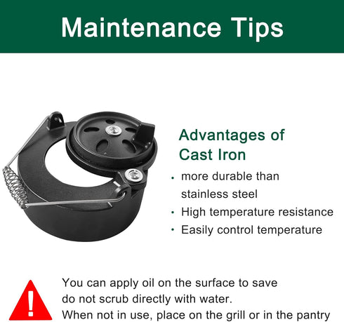Cast Iron Cap for Big Green Egg Dual Function Metal Top, Daisy Wheel Chimney Cap for M/L/XL/XXL Big Green Egg