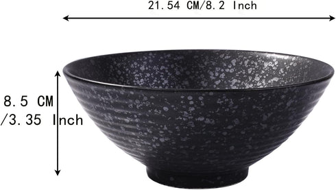 Japanese Ramen Bowls Set of 2 - Large 8 Inch - Japanese Retro Ceramic Bowls For Dessert Snack Cereal Soup Reman Noodle and Rice by Whitenesser