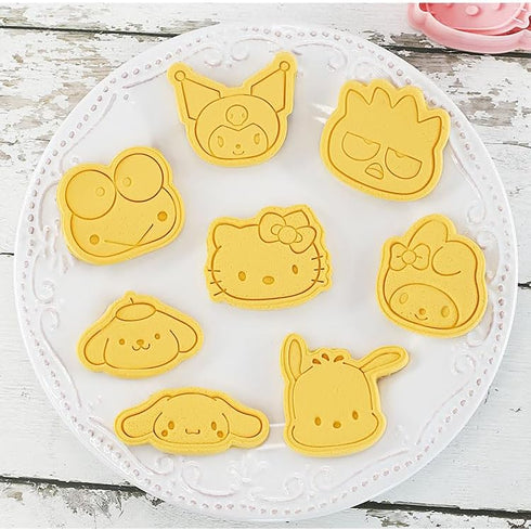 Cute KITTY Cat Cookie Cutter Set - 8 Pieces Cartoon Cookie Cutters with Embossed Pattern for DIY Baking