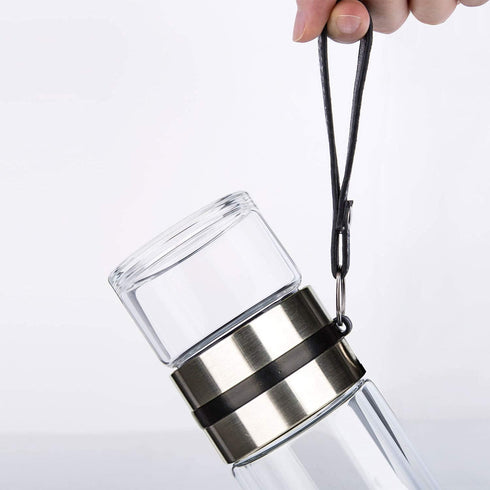 PARACITY Glass Tea Infuser Bottle, Double Wall Borosilicate Travel Tumbler Mug for Loose Leaf Herbal Tea, 13 OZ
