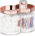 mDesign Plastic Canister Jar Organizer Set with Storage Lid - Clear/Rose Gold Lumiere Collection for Bathroom/Restroom