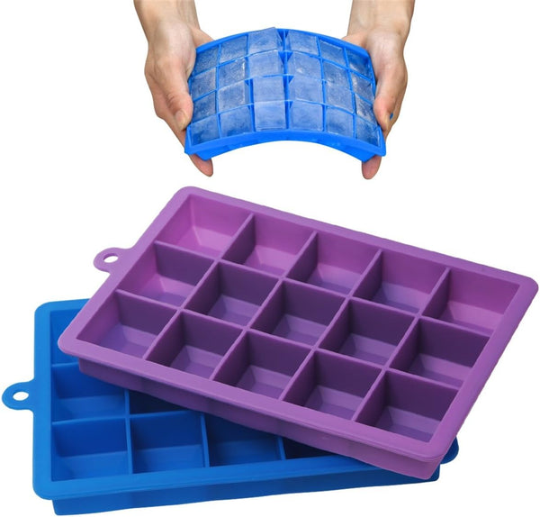 AYI&AYEE Silicone Ice Cube Trays, 2 Pack with Lids, 15 Cavities 1 2/5 inch Square Molds, BPA Free