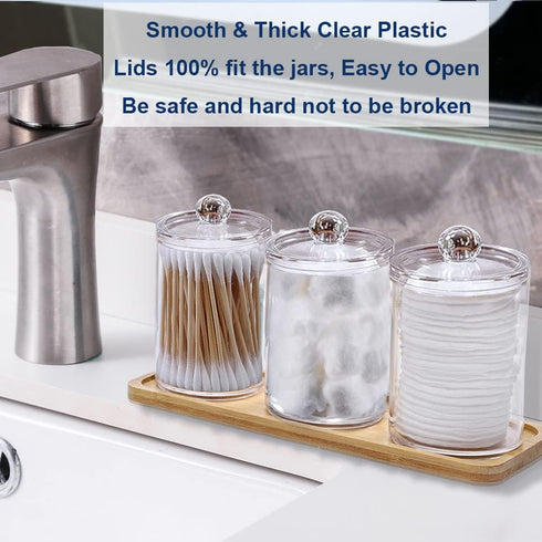 Swab Holder Canisters with Lid, Clear Plastic Qtip Dispenser for Cotton Swabs, Cotton Balls, Make Up Pads