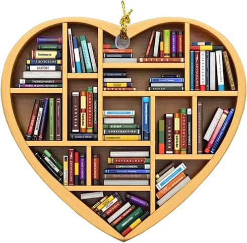 AyeBeau 2025, Book Lovers Ornaments Gifts, Bookshelf Heart Ornament Christmas for Tree Bookstore Book Lovers Heart