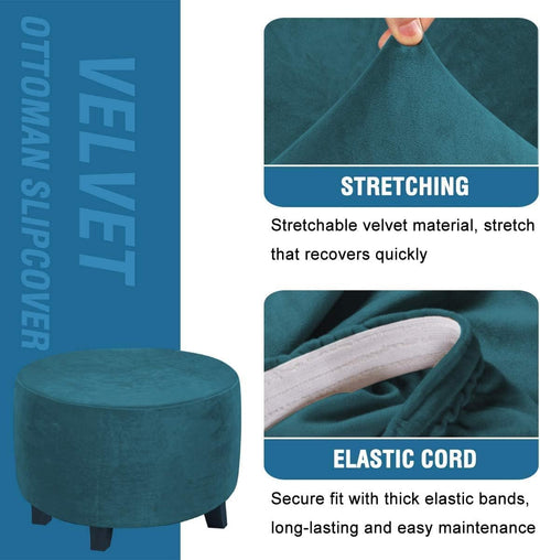 ADPON Velvet Plush Ottoman Cover,Super Stretch Round Ottoman Slipcover Washable Storage Stool Furniture Protector