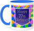 3dRose Balloons With Purple Banner Happy 77th Birthday Two Tone Mug, 11 oz, Blue