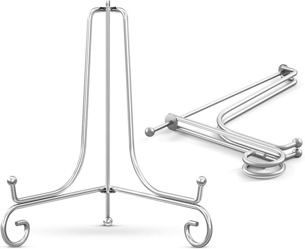 TR-LIFE Plate Stands for Display, 10 Inch Metal Easel Stand for Picture Frame and Decorative Plates (Silver 2 Pack)