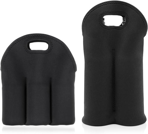 Hipiwe Set of 2 Insulated Neoprene Wine Carrier Tote Bag + 6 Pack Beer Can Carrier Tote, Perfect for Travel