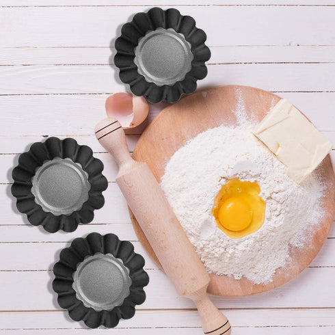 DaKuan 12 Packs Egg Tart Mold, Mini Pie Pans Tin Pan Baking Tool, Carbon Steel Cupcake Cake Muffin Mold, 2.6 Inch