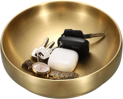 GUSHBIN 8.3" Counter Golden Key Bowl for Entryway Decorative Key Holder Round Fruit Dish Stainless Steel Catch All Bowl