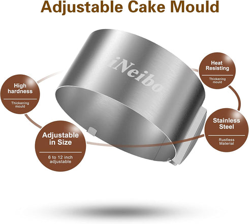 iNeibo Cake Ring and Cake Collar Set, 6 to 12 Inch Adjustable Cake Mousse Mould Set with 6 Inch Clear Cake Roll
