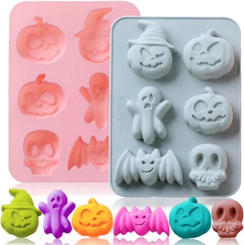 2 Pack Halloween Silicone Cake Mold, Pumpkin, Bat, Skull, Ghost Shape for Chocolate, Candy, Jello, Ice Cube, Soap
