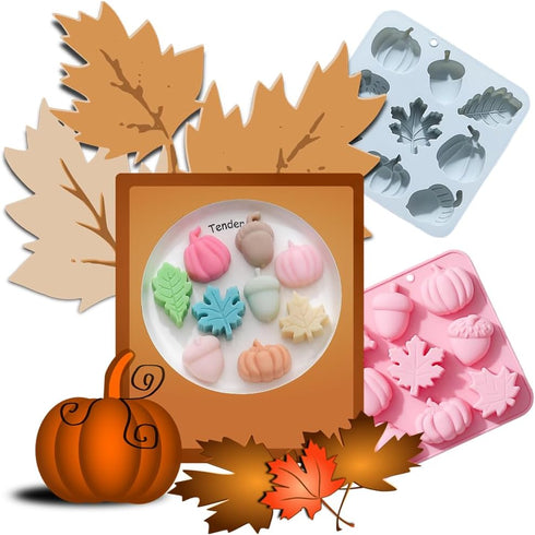 OURASHERO 2 Pack Fall Harvest Thanksgiving Chocolate Molds, Autumn Pumpkin, Acorn, Maple Leaves Silicone Baking Mold