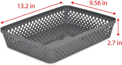 Glad Plastic Storage Basket Set - 3 Pack Large Organizers for Kitchen Pantry, Bathroom, and Drawer Trays, Grey