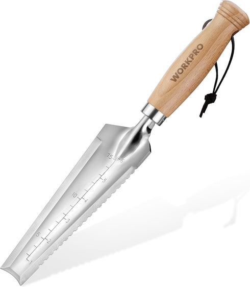 WORKPRO 12.5" Weeder Puller Tool with Wood Handle, 4-in-1 Polished Stainless Steel Garden Trowel
