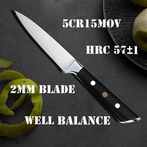 3.5 Inch Paring Knife, Small Kitchen Knife, Manual Sharpened 5Cr15Mov Stainless Steel Fruit Knife, Full Tang with 3
