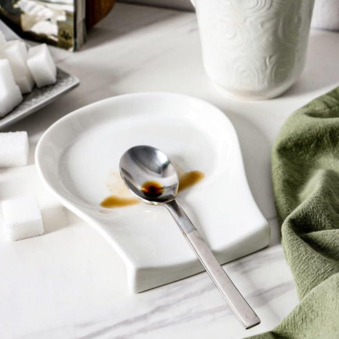 Porcelain Spoon Rest for Kitchen Counter, 4.5 Inches Ceramic Ladle Rest, Set of 4, Spoon Holder for Countertop