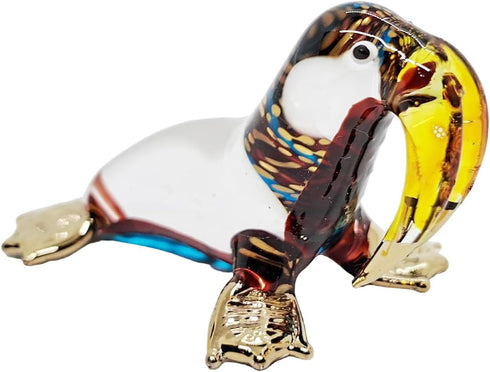 Tiny 2" Brown Blue Gold Lift Head Walrus Seal Sea Lion, Miniature Hand Blown Glass Animal