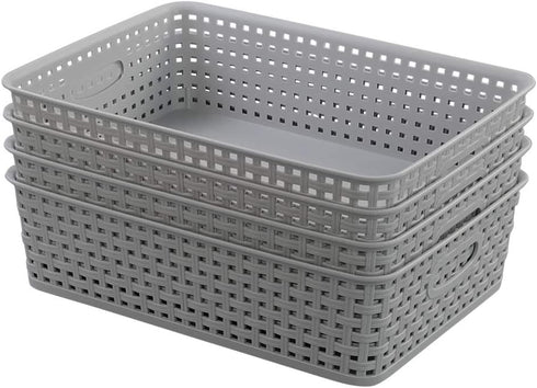 4-Pack Plastic Office Storage Baskets, A4 Basket Trays in Grey for Organizing Supplies