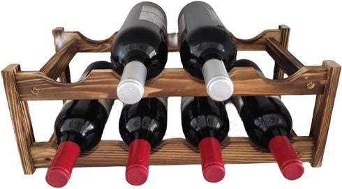 Easy-Install 8-Bottle Wine Rack - Premium Carbonized Pine Wood, Two-Tier Design for Countertop, Home Kitchen Pantry