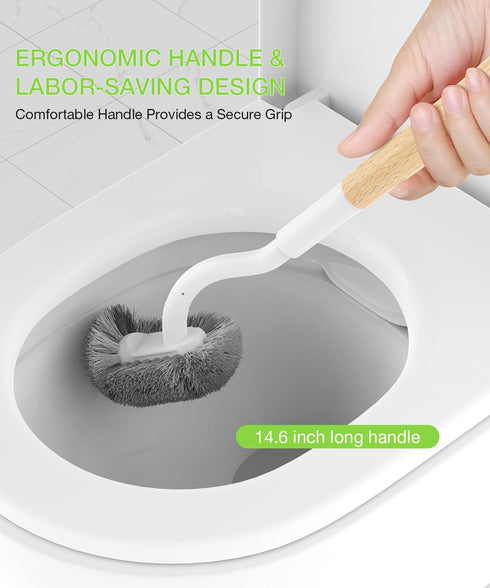 Bamboo Toilet Brush Set - 2 Pack with Ergonomic Design, Durable Bristles, Wooden Holder for Bathroom Cleaning