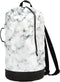 White Marble Laundry Bag, Large Heavy Duty Backpack for College Students, Washable with Shoulder Straps