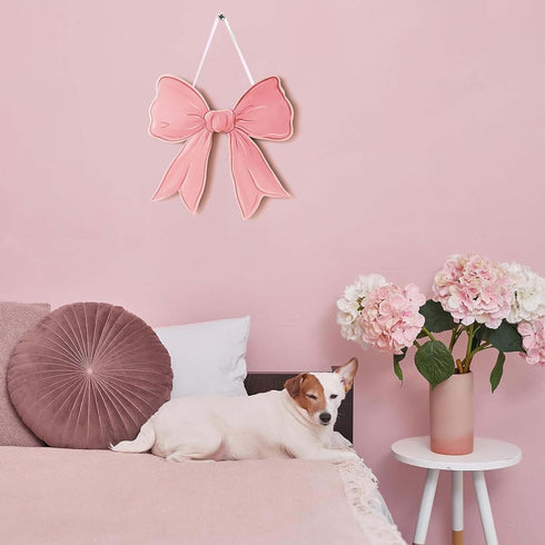 Vozekrod Pink Bow Wooden Wall Sign - Cute Girls Room Decor, Preppy Hanging Plaque for Dorm Nursery Door