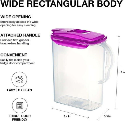 LocknLock Aqua 3 Quarts Water Jug with Handle, BPA Free Plastic Pitcher, Flip Top Lid, Purple for Teas and Juices
