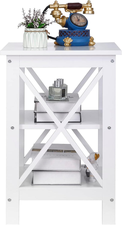 ZENY End Table, Sofa Side End Storage Shelf, Versatile X-Design Wooden Side Table, Living Room, Bedroom, Office