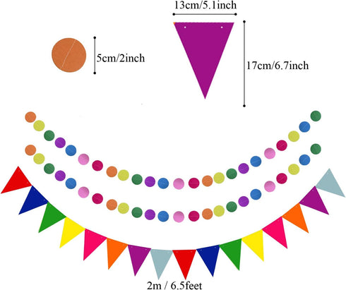 ZERODECO Party Decoration, 21 Pcs Multi-color Hanging Paper Fans, Pom Poms, Garlands, Polka Dot & Triangle Bunting Flags