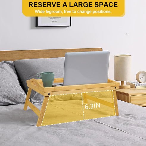 WKWKER Set 2 (Set 2) Bamboo Bed Tray Table with Folding Legs of Foldable Breakfast Tray Portable Serving Table Laptop