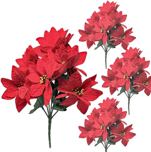 BANBERRY DESIGNS Poinsettia Picks - Set of 7 Red Christmas Flowers, 11" H Poinsettia Flower Bunch