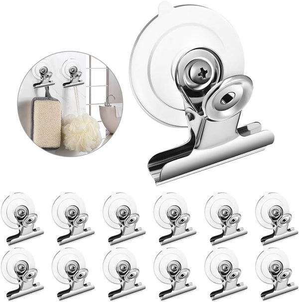 Aufind 12 Packs Suction Cup Clip, Plastic Round Clamp Holder for Hanging Kitchen, Bathroom, Office Accessories