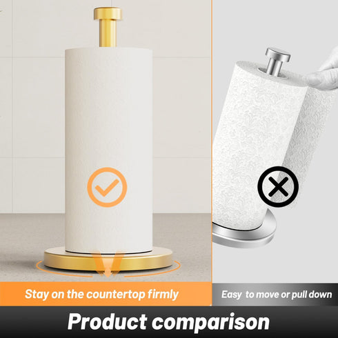 Gold Paper Towel Holder, VEHHE Stand with Weighted Base, Countertop Paper Towel Holder with Suction Cups