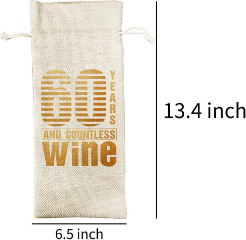 LONLONBANG Funny 60th Birthday Gift Wine Bags, Funny Personalized Bday Gift Ideas for Women Men Mom Dad Boss Co-worker Friend, 60th Birthday Party Decorations, Cotton Burlap Drawstring Wine Bag