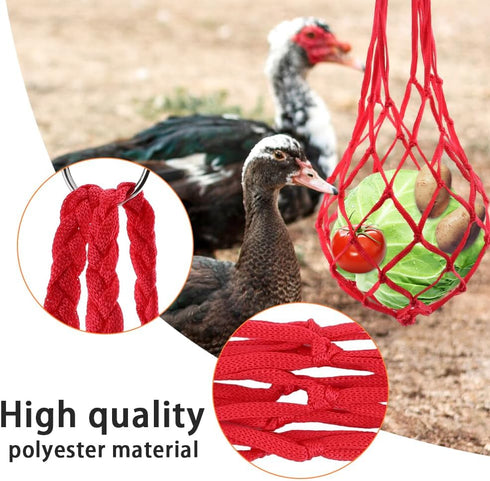 Ranjaner 4pcs Duck(4 Chicken Vegetable Hanging Feeder Polyester Chicken Vegetable String Bag with Metal Hooks in Coop