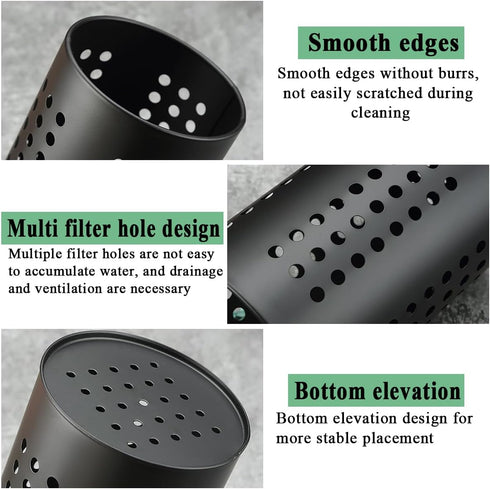 Berglander Kitchen Utensils Holder, 2 Pieces Black Stainless Steel Cutlery Holder for Countertop