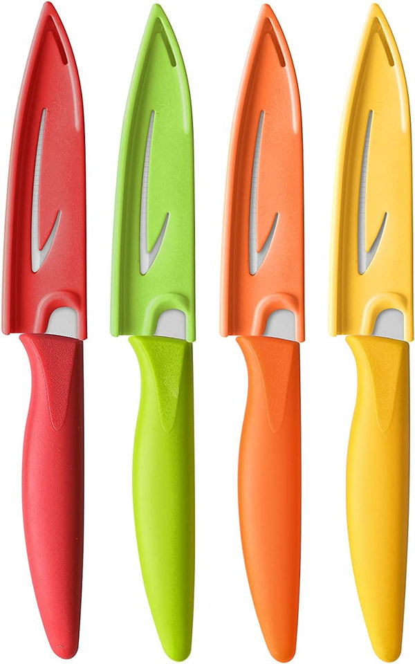 4PCS Paring Knife Set, 4 Inch Ultra Sharp Kitchen Knives with Knife Covers, German Steel, PP Plastic Handle
