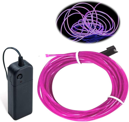 MaxLax 9.8ft/3m Pack 360 EL Wire Purple, Portable Battery Neon Light Strip Cuttable Glowing Rope Lights for Parties