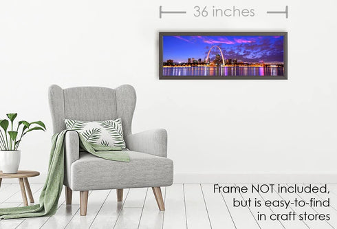 PHOTOSBYJON St. Louis Skyline Photo Print UNFRAMED, Dusk Sunset Color City Downtown, 11.75 x 36 inches