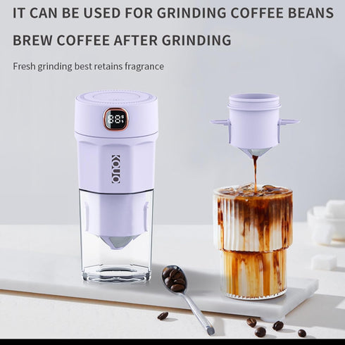 Portable Coffee Grinder and Blender, 12Oz BPA Free Personal Travel Cup, USB Rechargeable (Purple)